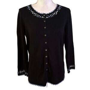Casual Corner Size M Floral Embroidered Knit Top Button Front Cardigan Silk Y2K